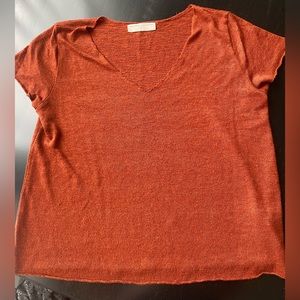Burnt Orange Loose Fitting V-neck Shirt, rust colored loose tee